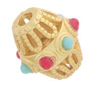 Perla tubolare a rombi traforati 10x9 mm - imitazione pietra semipreziosa - Dorato con oro fino x1