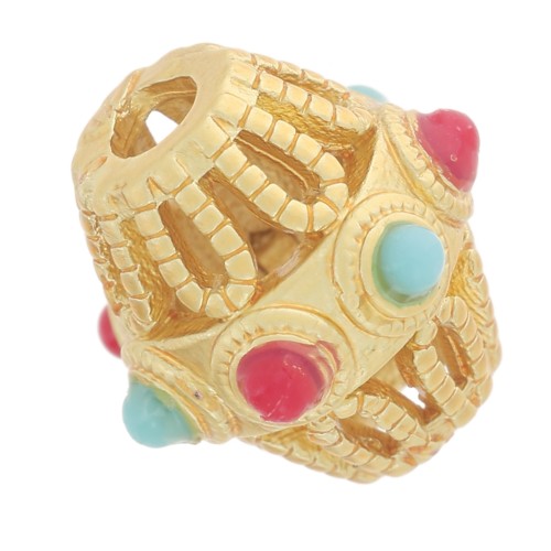 Perla tubolare a rombi traforati 10x9 mm - imitazione pietra semipreziosa - Dorato con oro fino x1