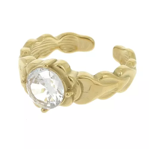 Anello effetto intrecciato T57 con cabochon in vetro - Acciaio inossidabile 304L Dorato - Cristallo x1