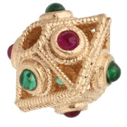 Perla a forma di rombo appiattita 8x9 mm con pietre semipreziosi - Dorata con oro fino x1
