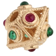 Perla a forma di rombo appiattita 8x9 mm con pietre semipreziosi - Dorata con oro fino x1