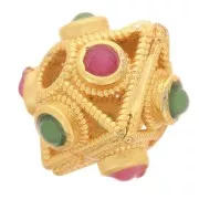 Perla piatta diamantata 8x9 mm con pietre semipreziose - Dorato con oro fino x1