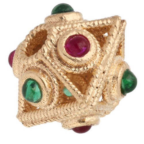 Perla a forma di rombo appiattita 8x9 mm con pietre semipreziosi - Dorata con oro fino x1