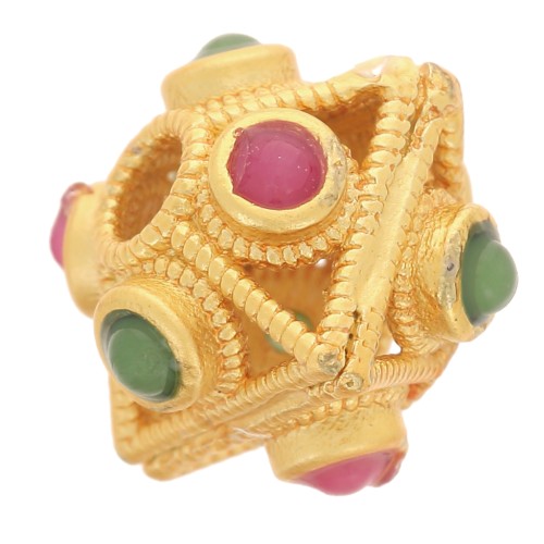 Perla piatta diamantata 8x9 mm con pietre semipreziose - Dorato con oro fino x1