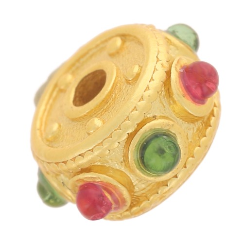 Perla rotonda da 10 mm con pietre semipreziose - Dorato con oro fino x1