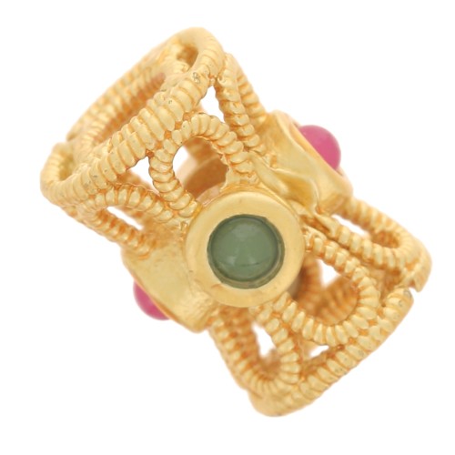 Perla tubolare traforata 9x7 mm con pietre semipreziose - Dorato con oro fino