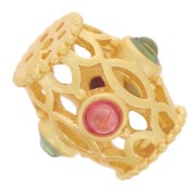 Perla tubolare traforata 9x7mm con pietre semipreziose - Dorato con oro fino