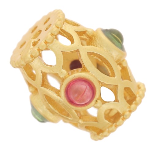 Perla tubolare traforata 9x7mm con pietre semipreziose - Dorato con oro fino