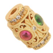 Perla tubolare vintage 12x8,5 mm con ossidi di zirconio - Dorato con oro fino x1|raw }}