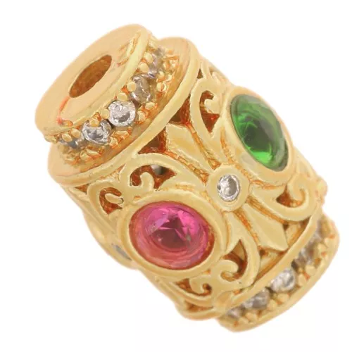 Perla tubolare vintage 12x8,5 mm con ossidi di zirconio - Dorato con oro fino x1