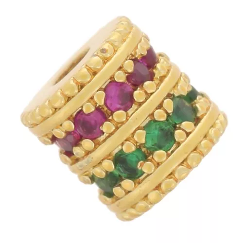 Perla tubolare 6x5,5 mm con ossidi di zirconio - Dorato con oro fino - Verde - Fucsia