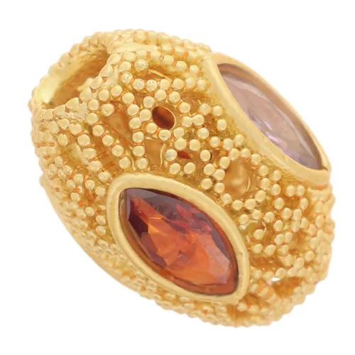 Perline in filigrana di oliva 11x8 mm con ossidi di zirconio - Dorato con oro fino x1