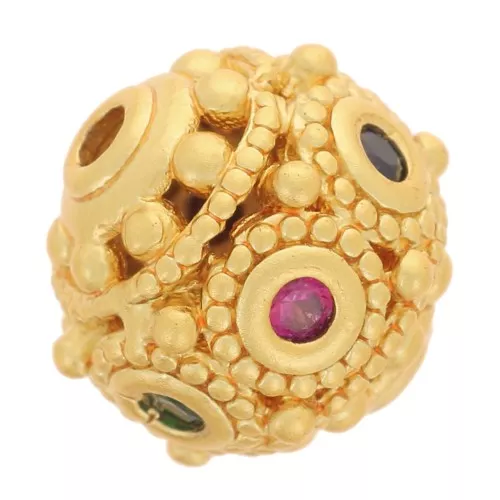 Perla rotonda da 9 mm lavorata con ossidi di zirconio - Dorato con oro fino x1