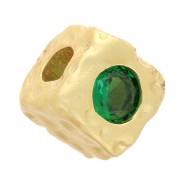 Perlina quadrata martellata da 5 mm con ossido di zirconio - Dorato con oro fino - Verde x1
