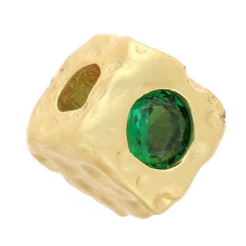 Perlina quadrata martellata da 5 mm con ossido di zirconio - Dorato con oro fino - Verde x1