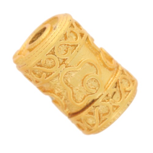 Perla tubolare lavorata 9x6 mm - Dorato con oro fino x1