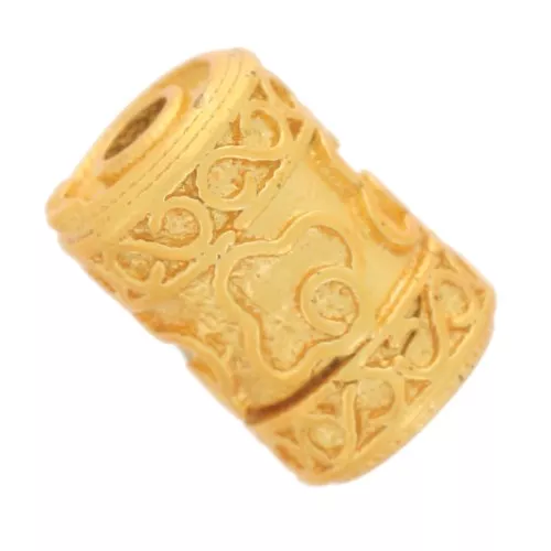 Perla tubolare lavorata 9x6 mm - Dorato con oro fino x1