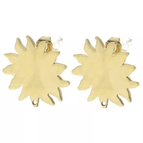 Orecchini a perno con sole martellato 16 mm - Acciaio inossidabile 304L oro x2
