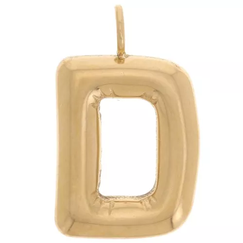 Pendente lettera alfabeto sfera 23x14 mm - D - Acciaio inossidabile 304L Dorato x1