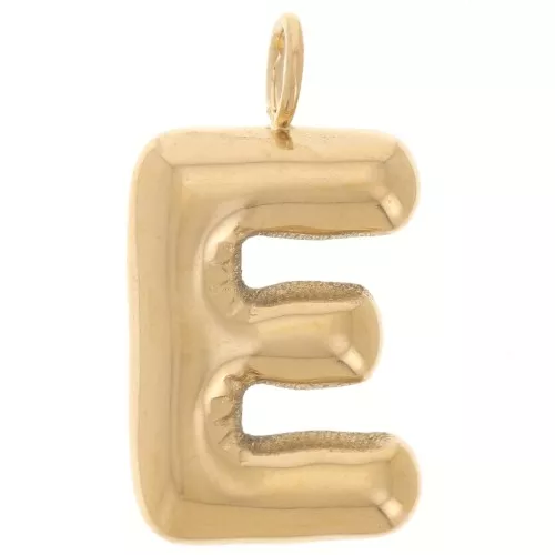 Pendente lettera alfabeto a sfera 23x13 mm - E - Acciaio inossidabile 304L Dorato x1