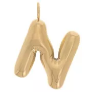 Pendente a forma di palla dell'alfabeto 22x15 mm - N - Acciaio inossidabile 304L Dorato x1