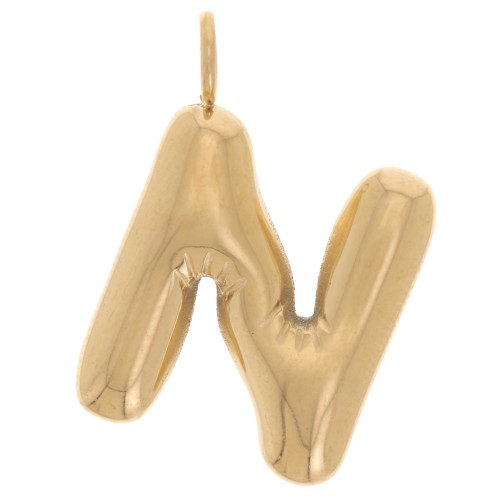 Pendente a forma di palla dell'alfabeto 22x15 mm - N - Acciaio inossidabile 304L Dorato x1