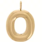 Pendente lettera alfabeto a sfera 23x16 mm - O - Acciaio inossidabile 304L Dorato x1