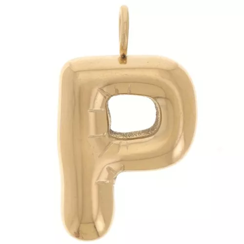 Pendente lettera alfabeto a sfera 23x13,5 mm - P - Acciaio inossidabile 304L Dorato x1