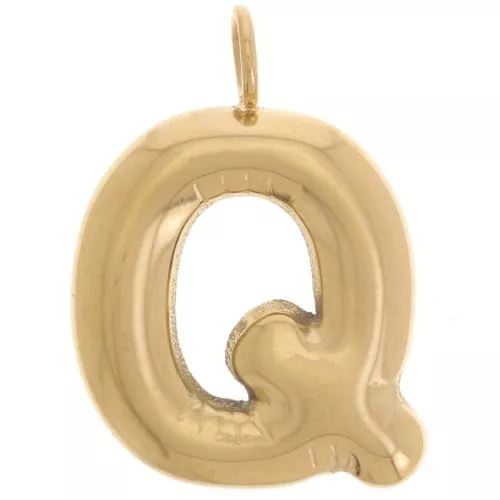 Pendente lettera alfabeto sfera 23x17 mm - Q - Acciaio inossidabile 304L Dorato x1