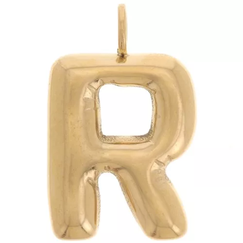 Pendente lettera alfabeto sfera 23x14 mm - R - Acciaio inossidabile 304L Dorato x1
