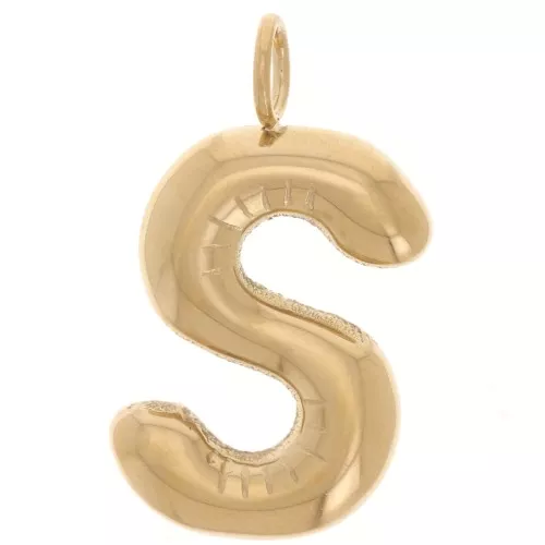 Pendente lettera alfabeto sfera 23x13 mm - S - acciaio inossidabile 304L Dorato x1