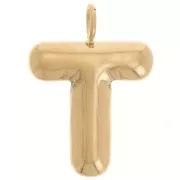 Pendente lettera alfabeto sfera 23x16 mm - T - Acciaio inossidabile 304L Dorato x1