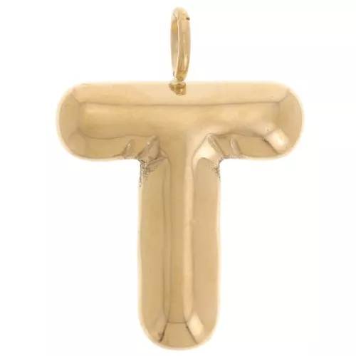 Pendente lettera alfabeto sfera 23x16 mm - T - Acciaio inossidabile 304L Dorato x1