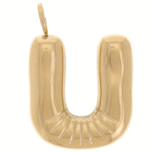 Pendente a forma di palla dell'alfabeto 23x16 mm - U - Acciaio inossidabile 304L Dorato x1