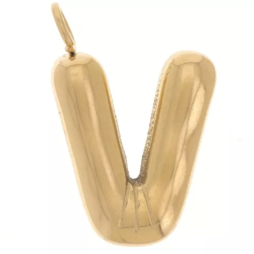 Pendente lettera alfabeto sfera 23x15 mm - V - Acciaio inossidabile 304L Dorato x1