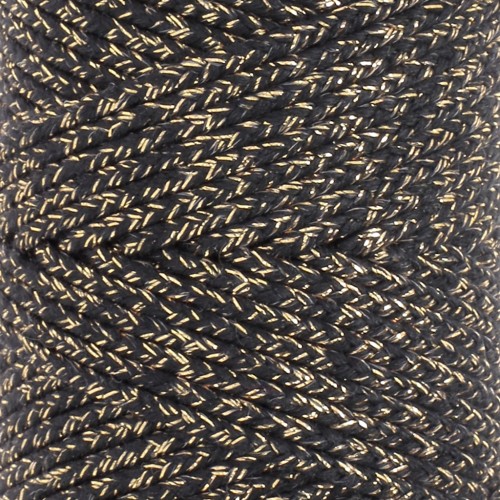 Cordoncino in cotone intrecciato da 3 mm - Made in France - Nero - Dorato x1m