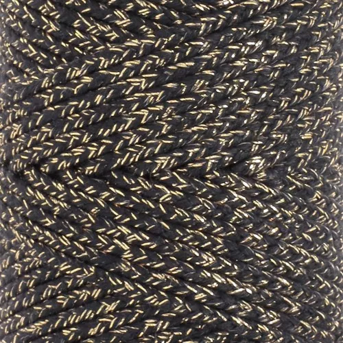 Cordoncino in cotone intrecciato da 3 mm - Made in France - Nero - Dorato x1m