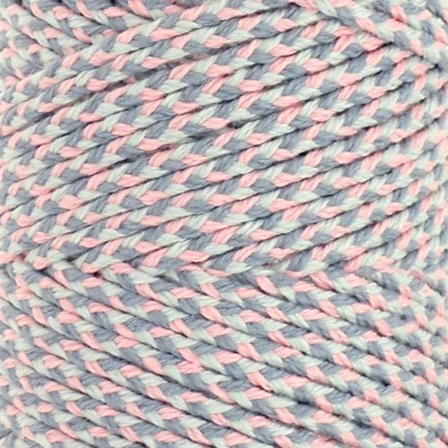 Cordoncino in cotone intrecciato da 2,5 mm - Made in France - Rosa chiaro - Grigio x1m