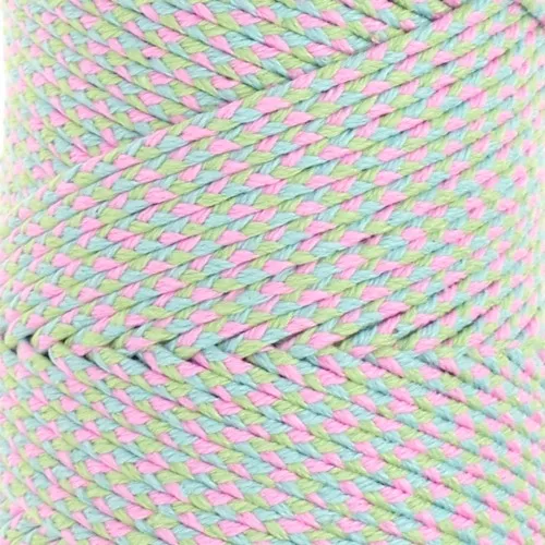 Cordoncino di cotone intrecciato da 2,5mm Made in France Verde chiaro Blu Rosa x1m