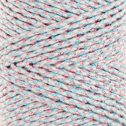 Cordoncino in cotone intrecciato da 2,5 mm - made in France - Multi Blue - Dorato rosa x1m