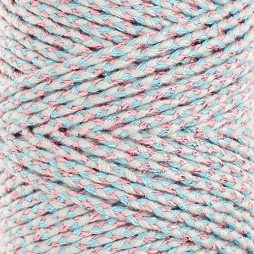 Cordoncino in cotone intrecciato da 2,5 mm - made in France - Multi Blue - Dorato rosa x1m