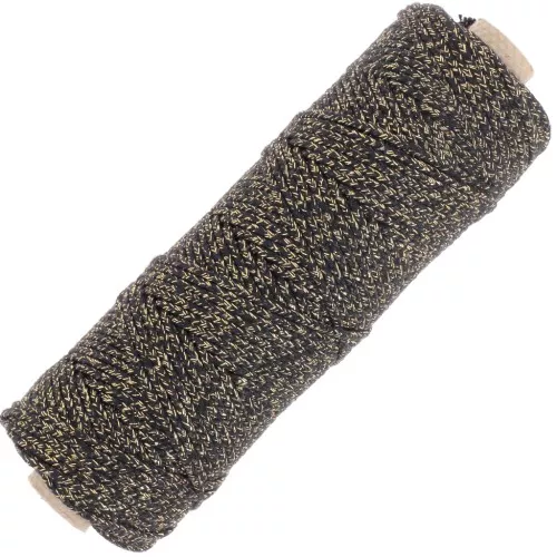 Bobina di corda in cotone intrecciato da 3 mm Made in France Nero - Dorato x100m