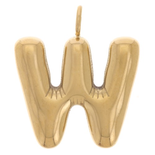 Pendente lettera alfabetica a sfera 23x20 mm - W - Acciaio inossidabile 304L Dorato x1