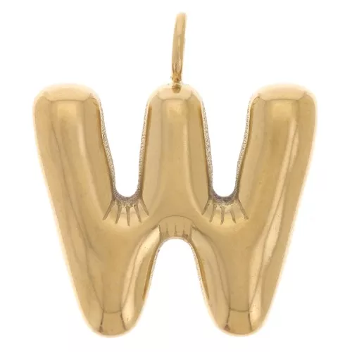 Pendente lettera alfabetica a sfera 23x20 mm - W - Acciaio inossidabile 304L Dorato x1
