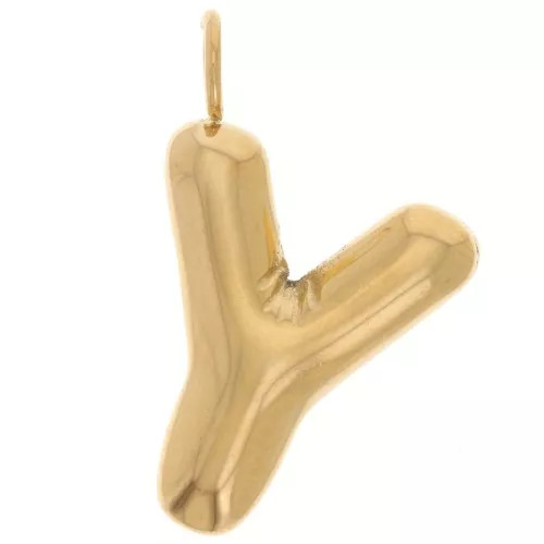 Pendente a forma di palla dell'alfabeto 22x15 mm - Y - Acciaio inossidabile 304L Dorato x1