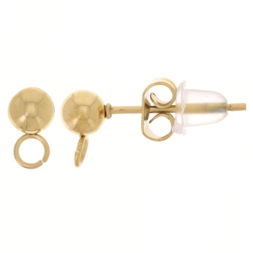 Orecchini a sfera 4 mm - anello perpendicolare - acciaio inossidabile 304L Dorato x20