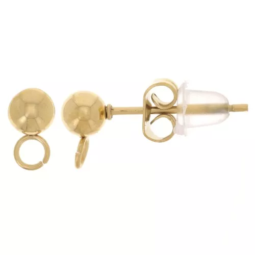 Orecchini a sfera 4 mm - anello perpendicolare - acciaio inossidabile 304L Dorato x20