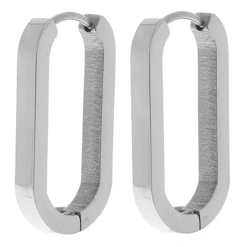 Orecchini cerchio ovale appiattito 25x14 mm - acciaio inox 304L x2