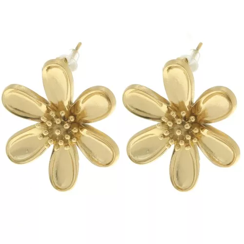 Orecchini a margherita 25x22 mm - Acciaio inossidabile 304L Dorato x2