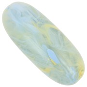 Perla d'oliva 34x14 mm in resina traslucida - Verde lichene marmorizzato blu - giallo x1